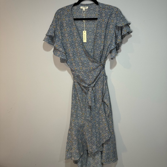Max Studio Blue Floral Midi Wrap Tie Dress NWT - Picture 16 of 16